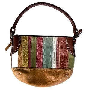 Fossil Handbag Leather Patchwork Zip Closure Interior Pockets Fall Colors